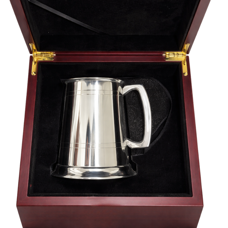 1 Pint Pewter Beer Mug Tankard With Classic Handle in Wooden Gift Box
