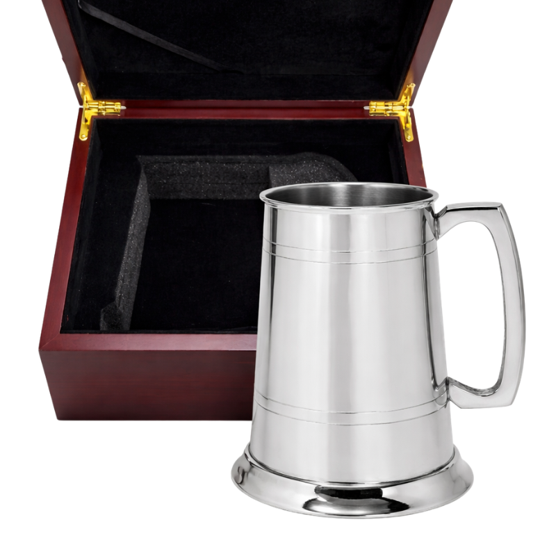 1 Pint Pewter Beer Mug Tankard With Classic Handle in Wooden Gift Box