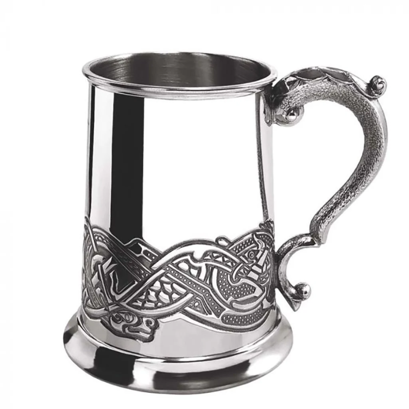 1 Pint Pewter Beer Mug Tankard with Intricate Celtic Design in Wooden Gift Box
