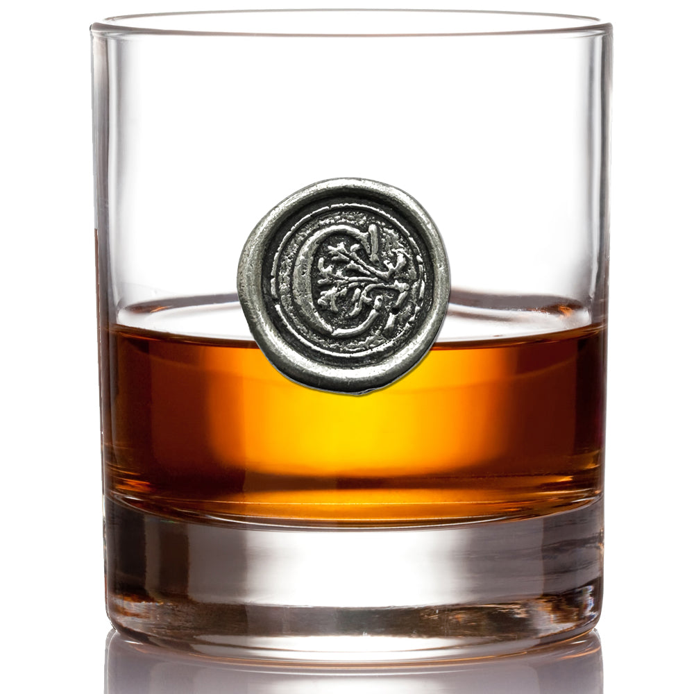'Initial C' Monogram Whiskey Whisky Glass Tumbler Personalised Gift With Pewter Initial