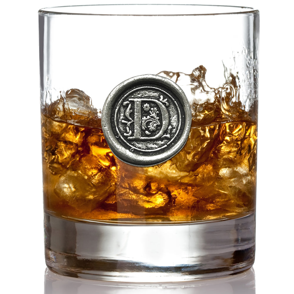 'Initial D' Monogram Whiskey Whisky Glass Tumbler Personalised Gift With Pewter Initial