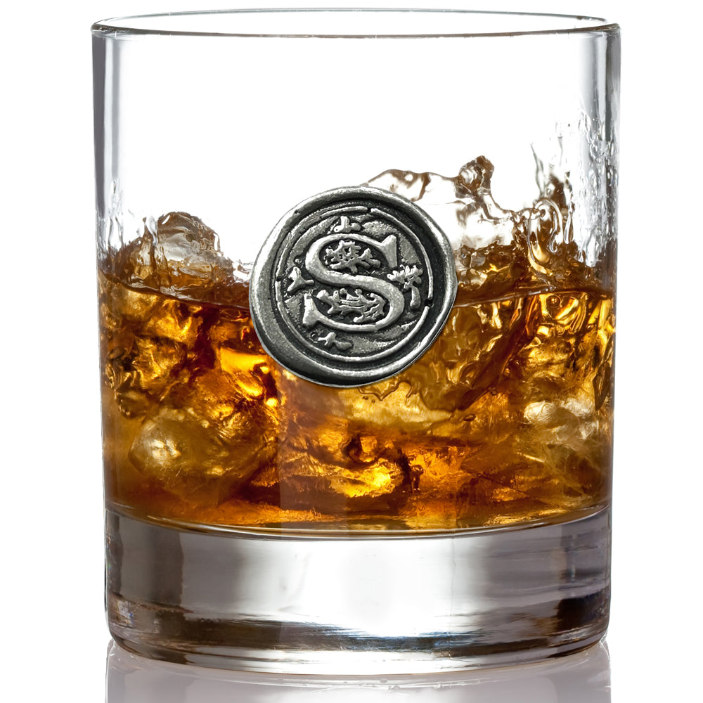 PRE RELEASE Monogram Whiskey Whisky Glass Tumbler Personalised Gift With Pewter Initial