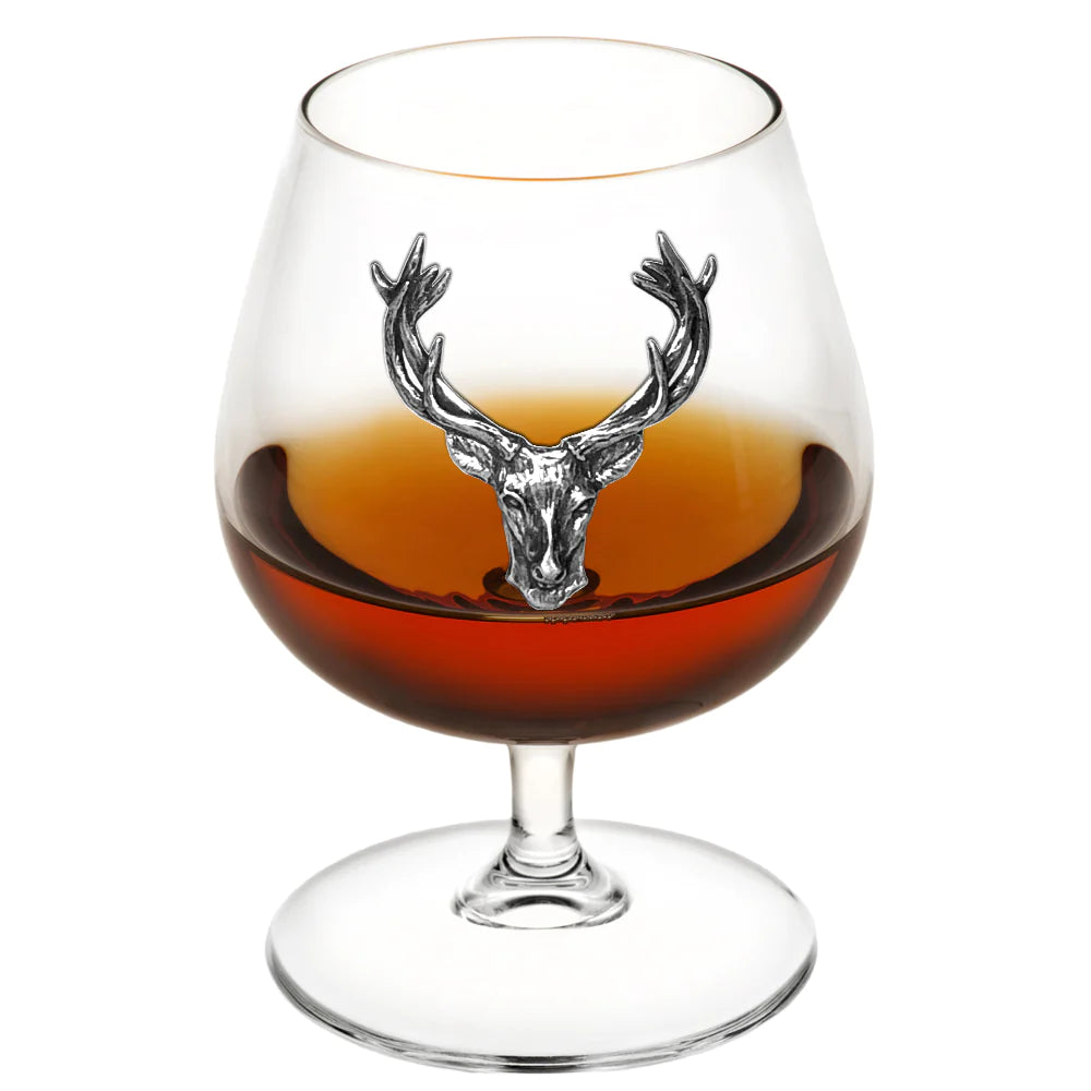 Brandy Glass With Pewter Stag
