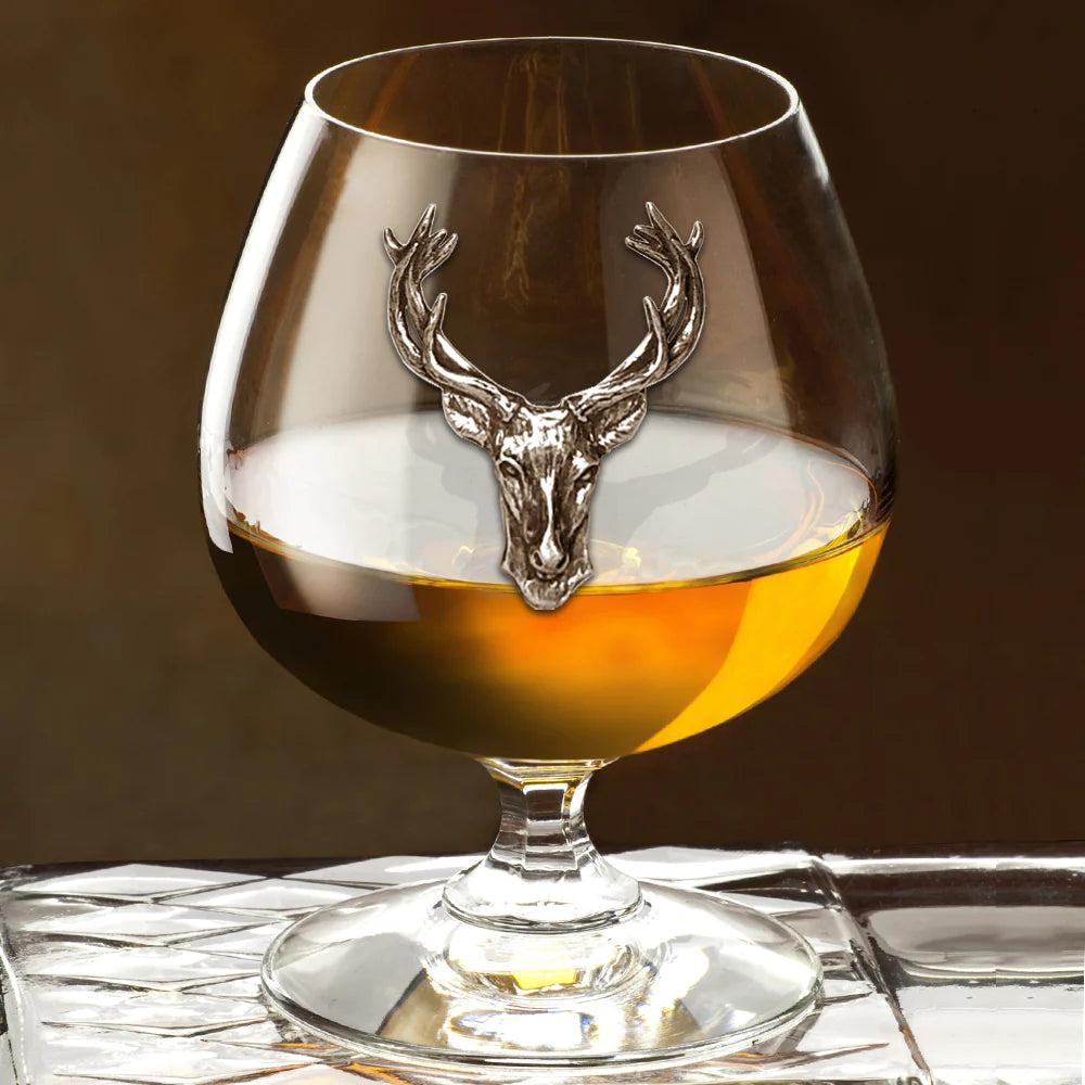 Brandy Glass With Pewter Stag