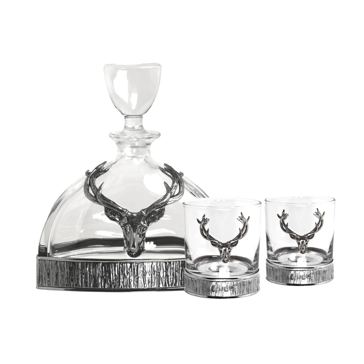 Matching Majestic Stag Crystal & Pewter Whisky Decanter & Tumbler Set