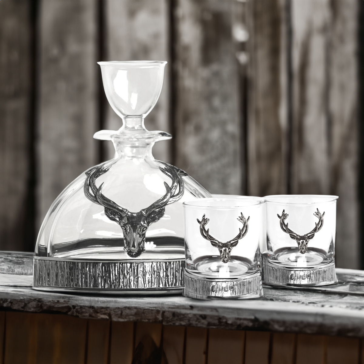 Matching Majestic Stag Crystal & Pewter Whisky Decanter & Tumbler Set