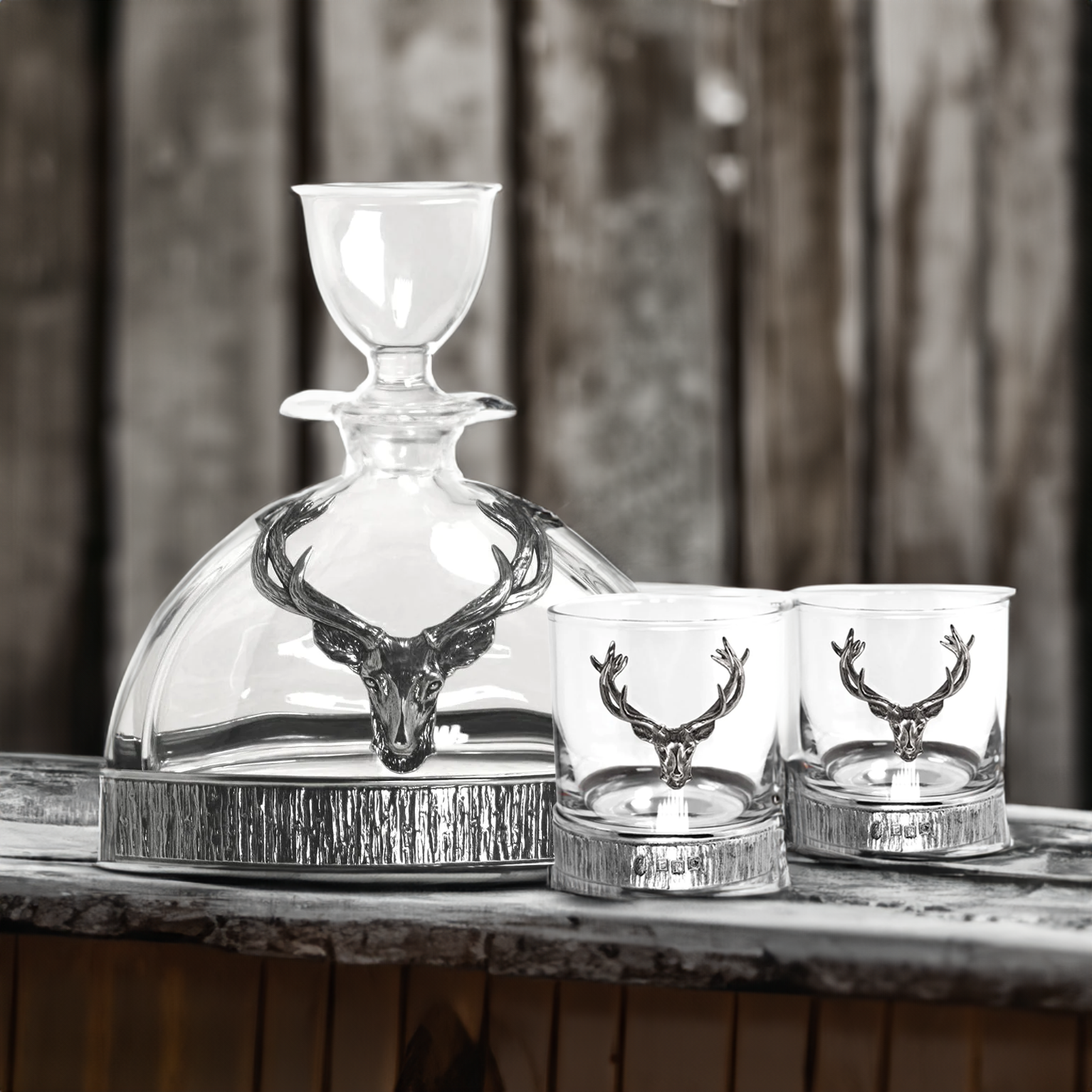 Matching Majestic Stag Crystal & Pewter Whisky Decanter & Tumbler Set