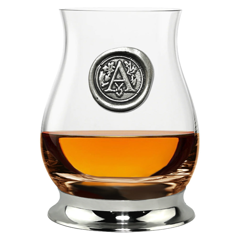 'Initial A' The Glencairn Whisky Mixer Glass with Pewter Monogram Initial 350ml