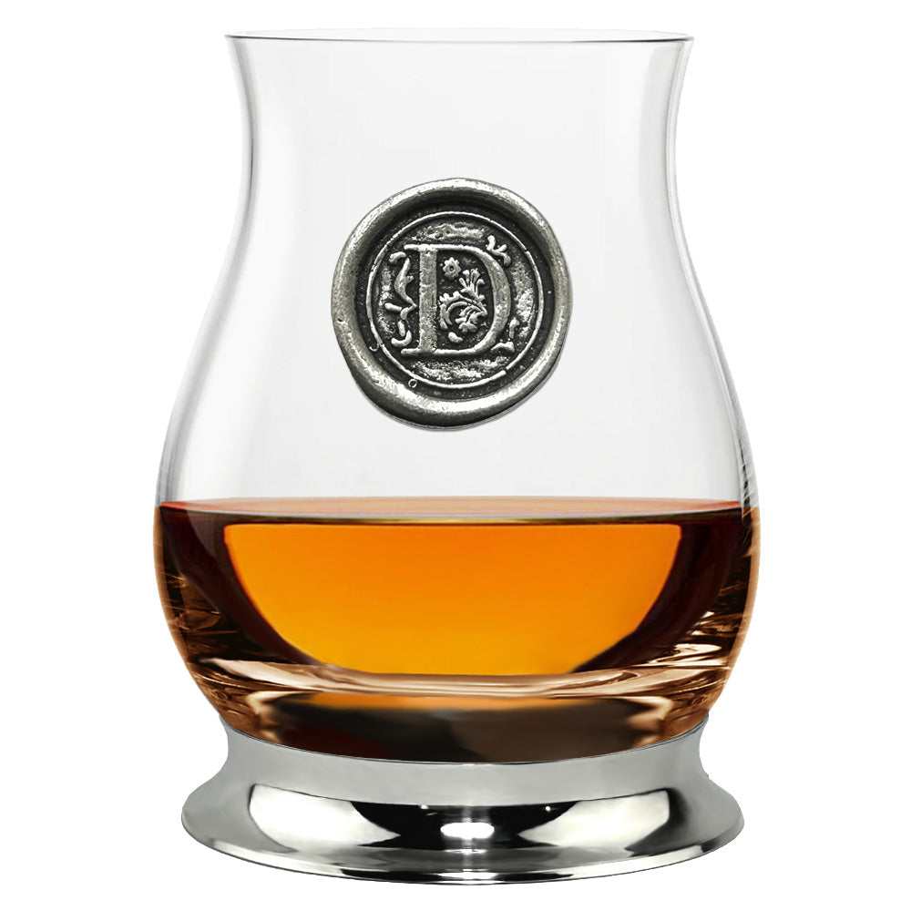'Initial D' The Glencairn Whisky Mixer Glass with Pewter Monogram Initial 350ml