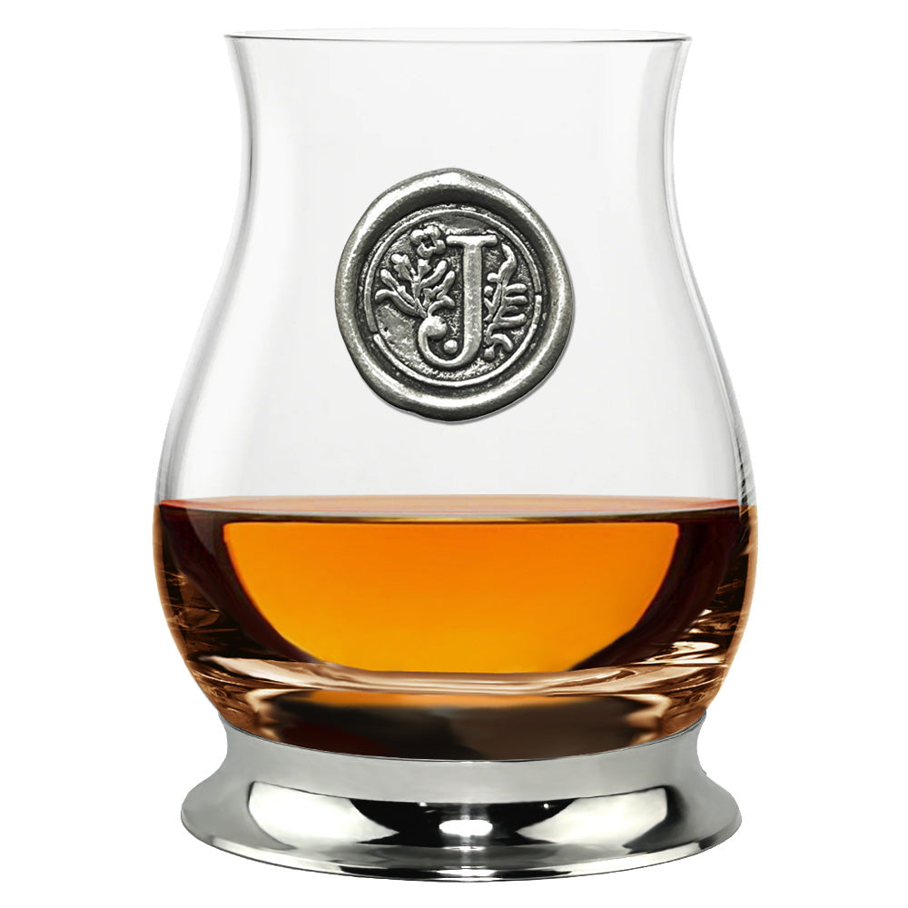 'Initial J' The Glencairn Whisky Mixer Glass with Pewter Monogram Initial 350ml