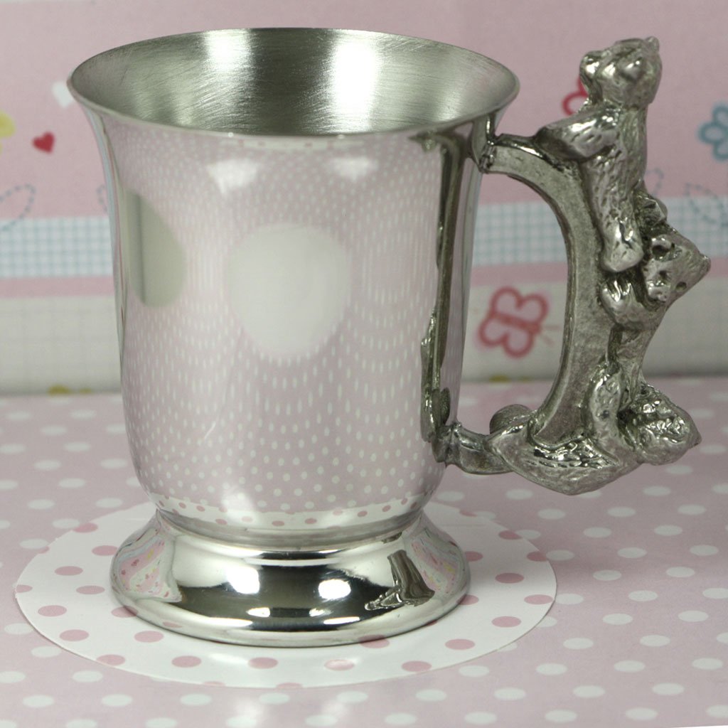 Teddy Bears Playing Pewter Christening Childs Cup