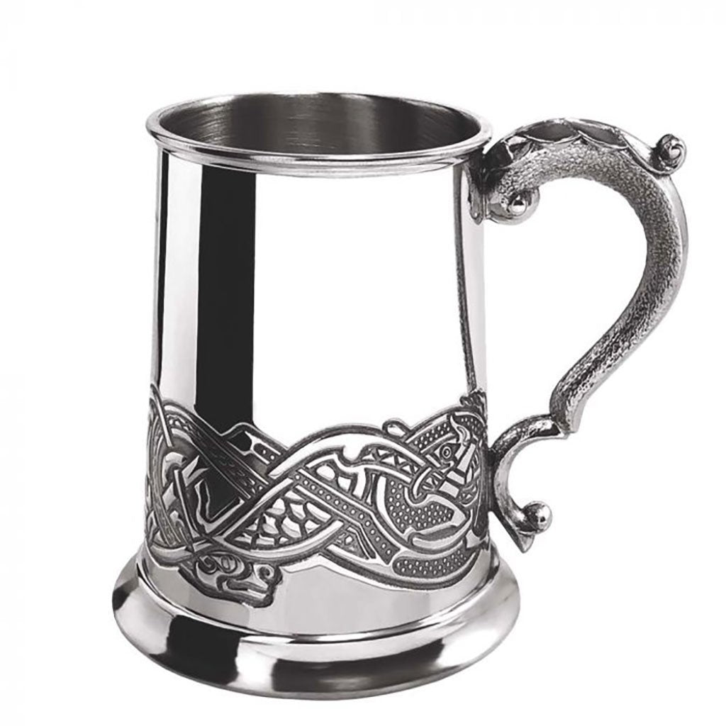 1 Pint Pewter Beer Mug Tankard with Intricate Celtic Design