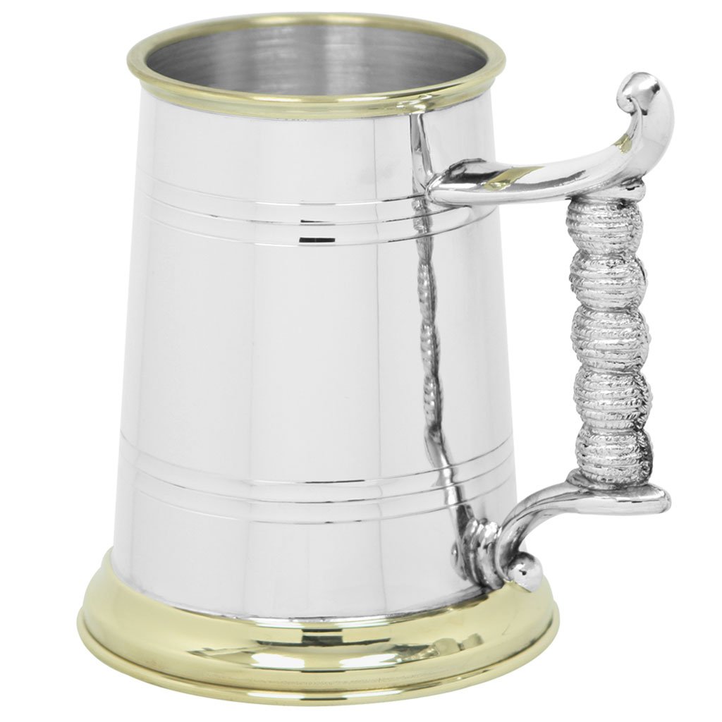1 Pint Pewter and Brass Beer Mug Tankard With Elegant Rope Style Handl ...