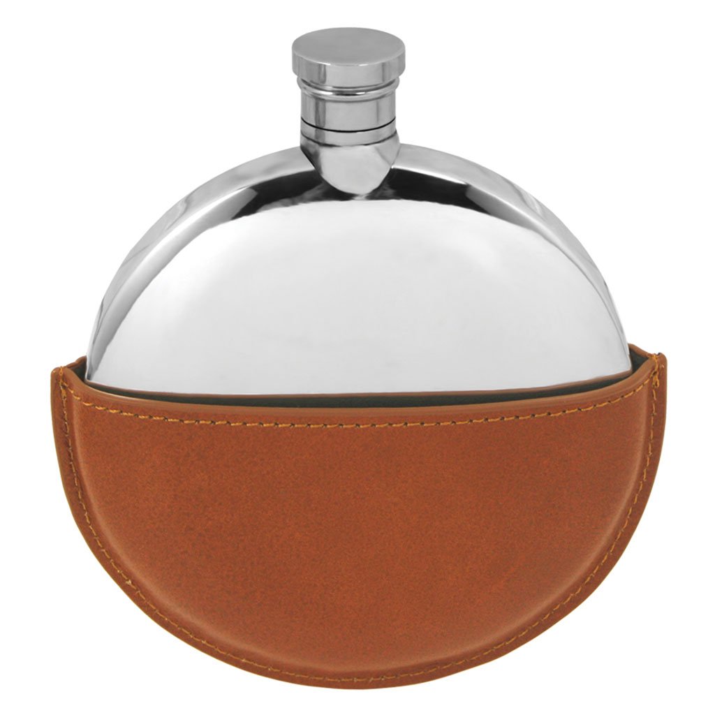 Ellipse Pewter Hip Flask with Leather Pouch