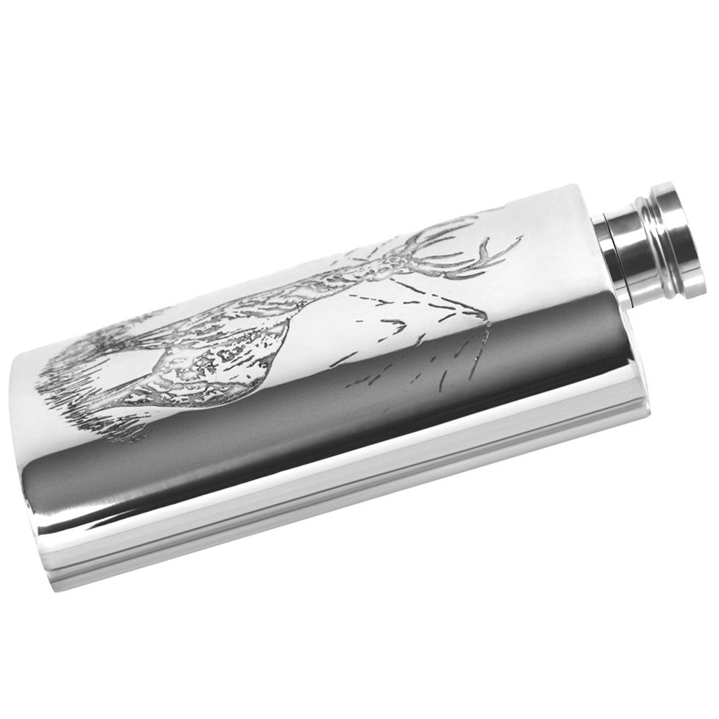6oz Pewter Hip Flask with Highland Stag Design