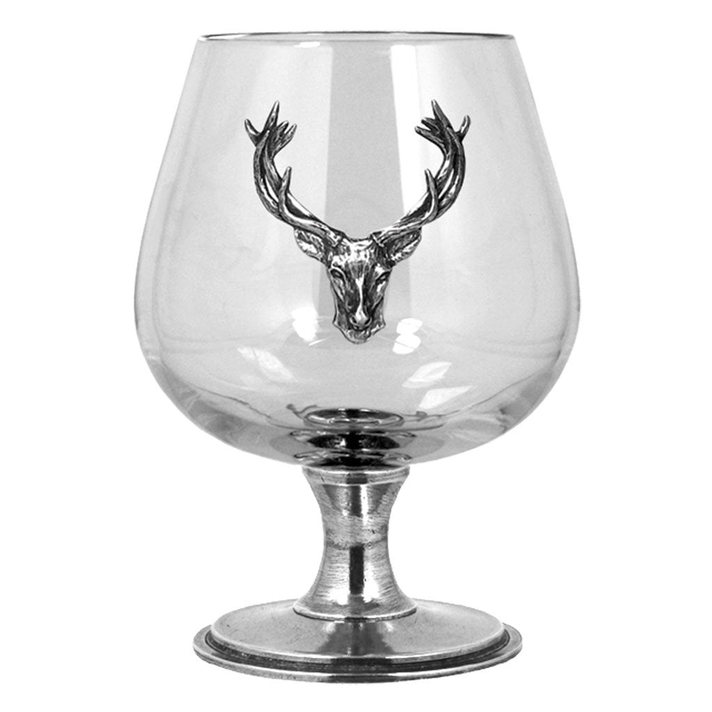 Brandy Glass With Pewter Stag