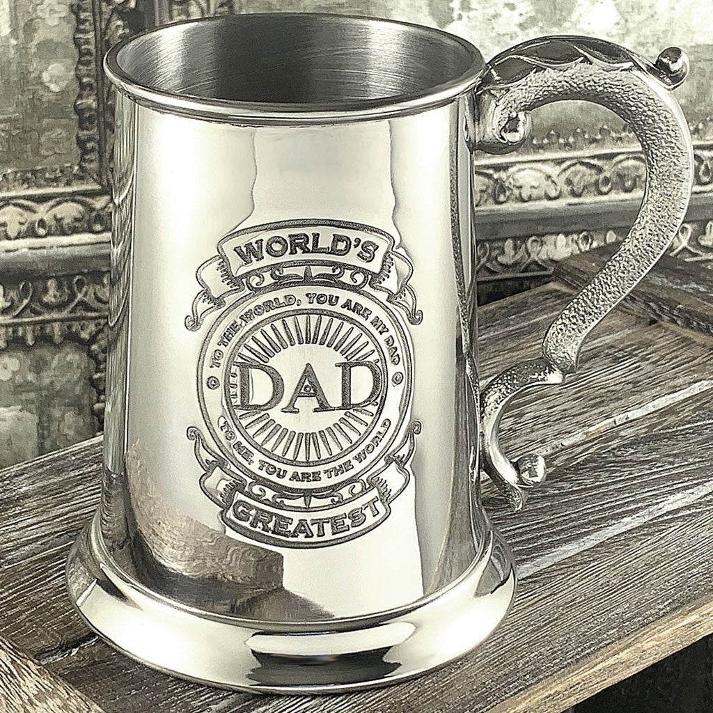 1 Pint Pewter Beer Mug Tankard with World's Greatest Dad Design